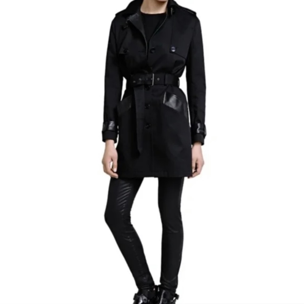The Kooples Leather Trim Belted Trench Coat